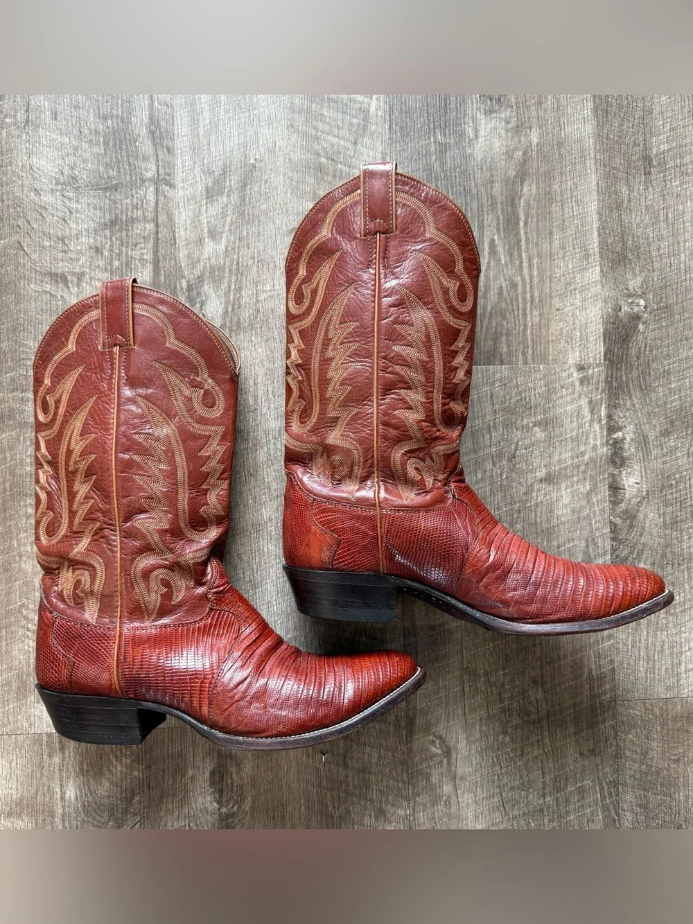 Mens Vintage Justin 8303 Teju Lizard Exotic Cowboy Western Boots sz 10.5 E